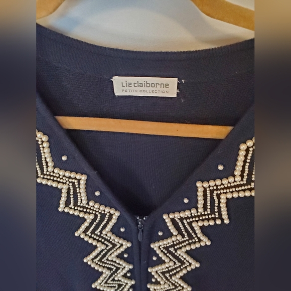 Liz Claiborne Navy Pearl zip up cardigan - Picture 2 of 16